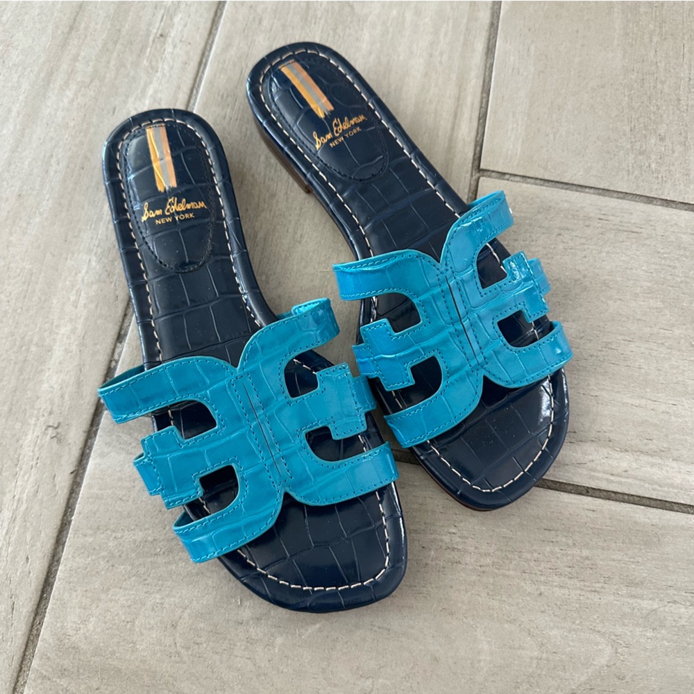 Sam Edelman Blue and Navy Slide Sandals
